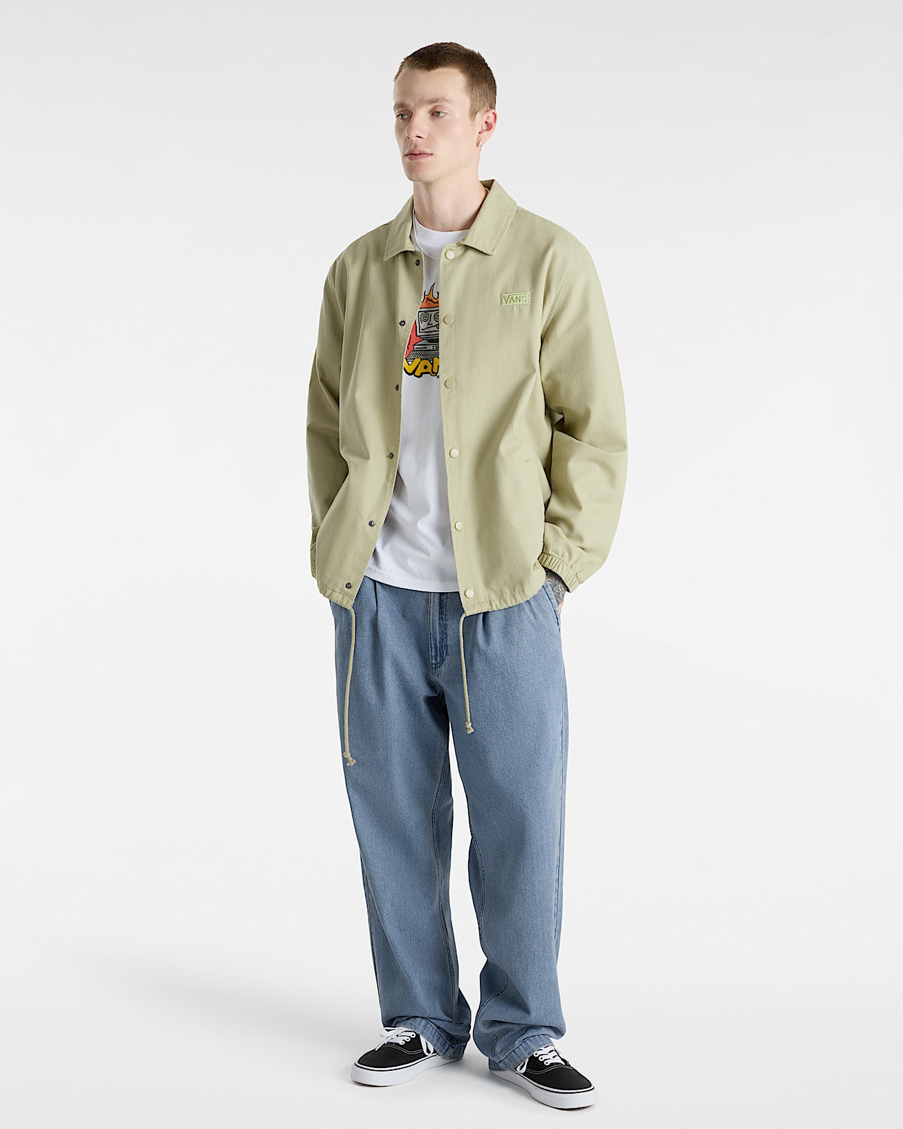 Authentic Chino Loose Tapered Pleated Denim Trousers in Blue