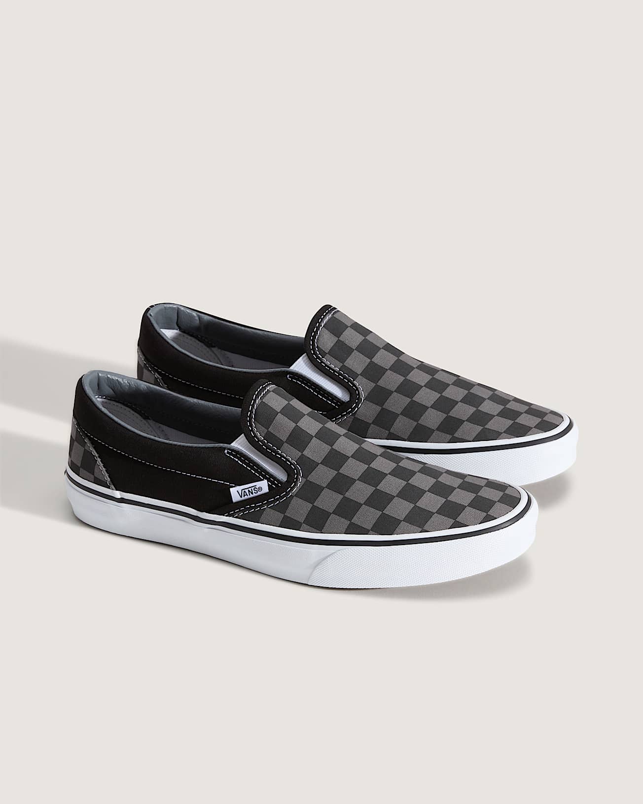 Checkerboard Classic Slip On Shoes In Black Grey Vans UK Checkerboard Classic Slip On Shoes In Black Grey Vans UK