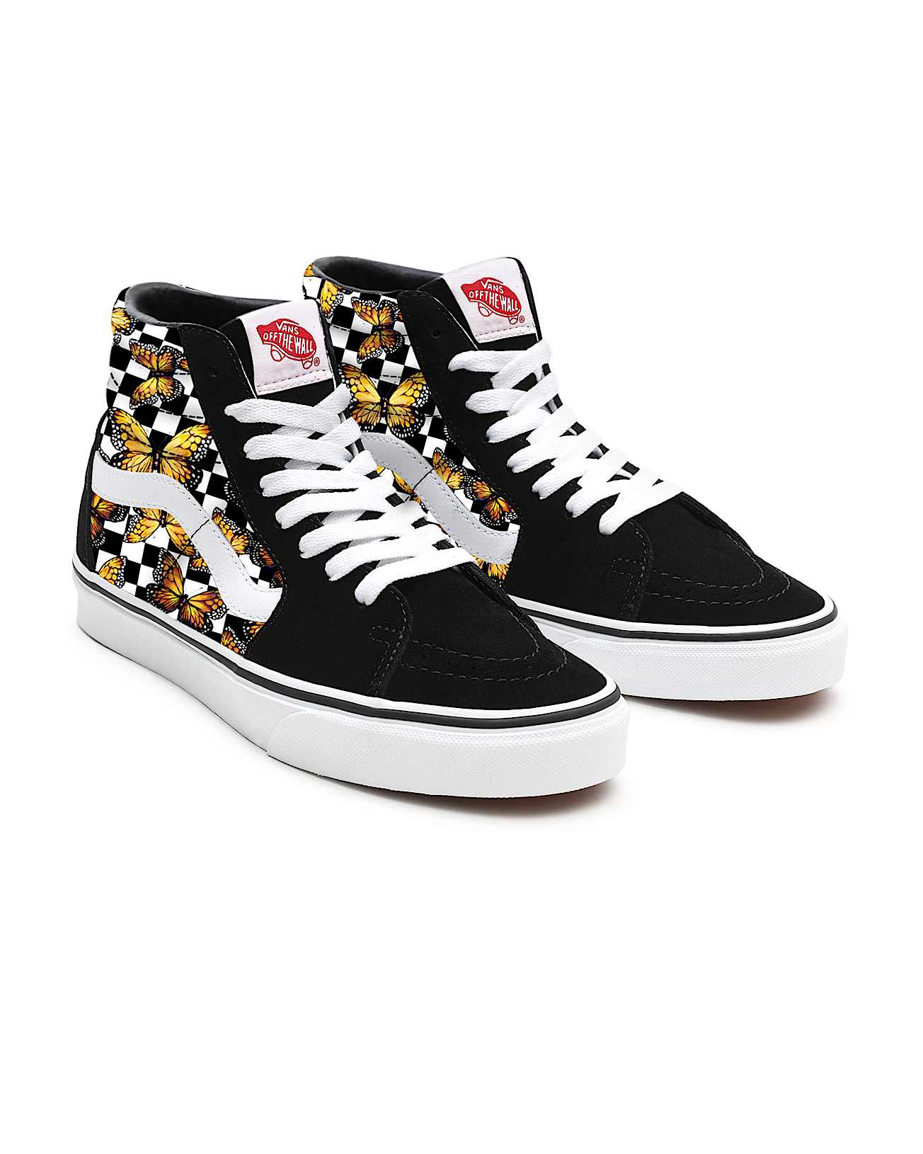 関税込☆VANS BUTTERFLY CHECKERBOARD SK8-HI カスタム Vans Sk8-Hi Checkered Butterfly Shoes Off The Wall Size W