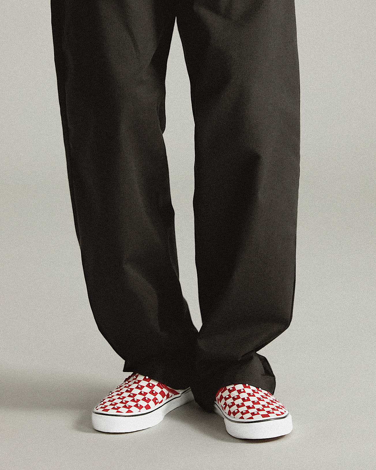 Slip-On Checkerboard Rhinestone Shoes - 5